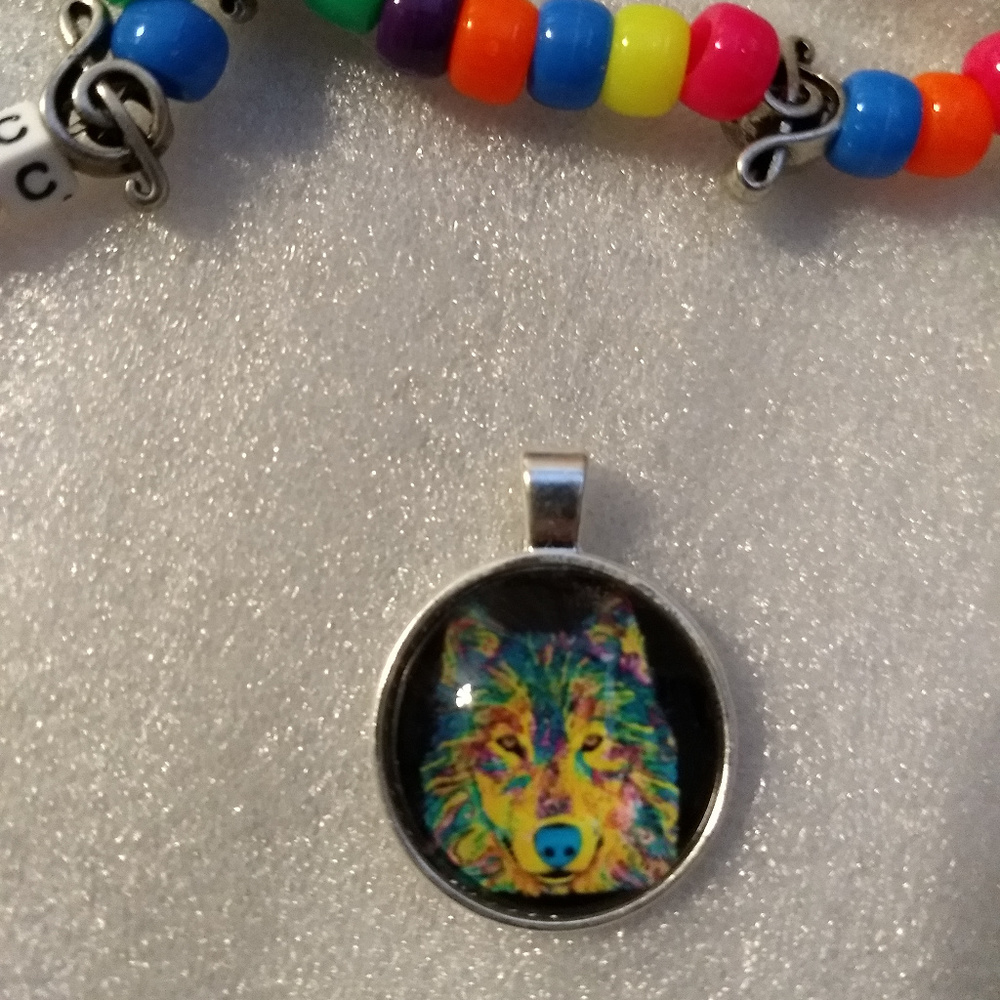 PSYCHADELIC WOLF Necklace Charm - Rave Fashion